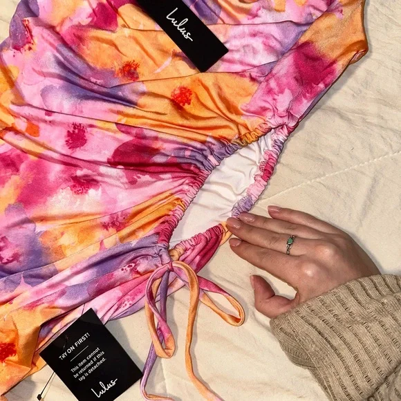 Lulu's Pink and Orange Floral Dress Size S - Picture 3 of 5